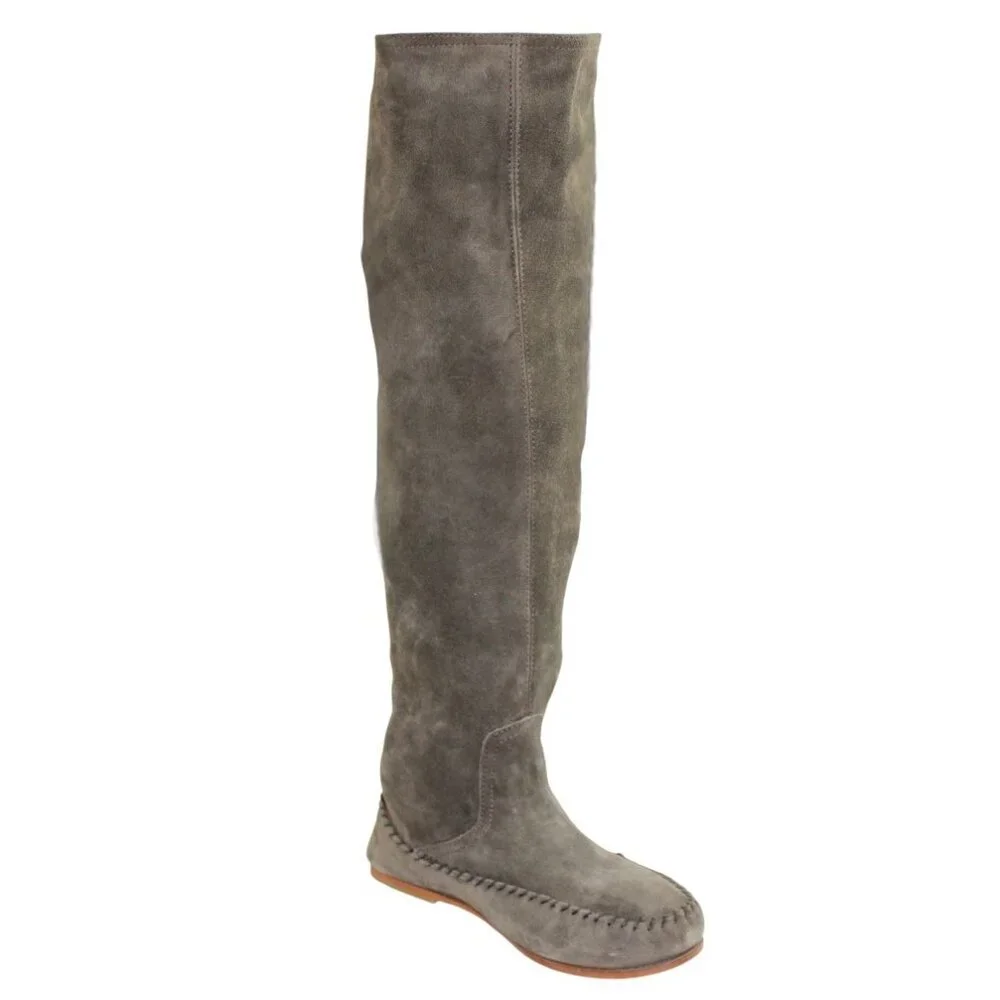 Tomas Maier Stretch Suede Over-the-Knee Charcoal Gray Minimalist Luxury Boot